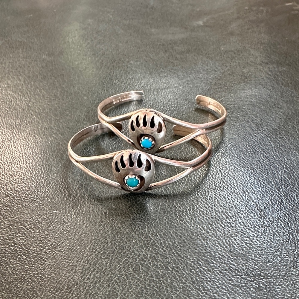 Genuine Silver and Turquoise Baby Bear Paw Cuff